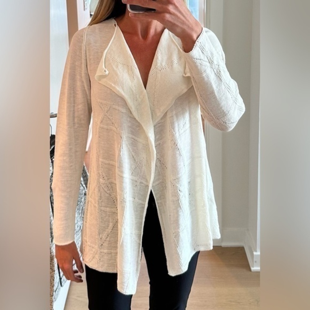 Like New Sarah Pacini Knit Silk-linen Ivory Asymmetrical Draped Cardigan. Medium